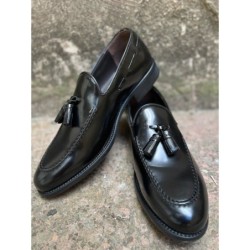 Mocassini uomo, con nappine - Neri, vera pelle