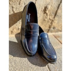 Mocassini uomo, college - Blu - Vera pelle - Mocassini online
