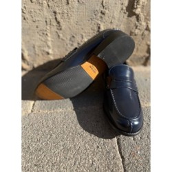 Mocassini uomo, college - Blu - Vera pelle - Mocassini online