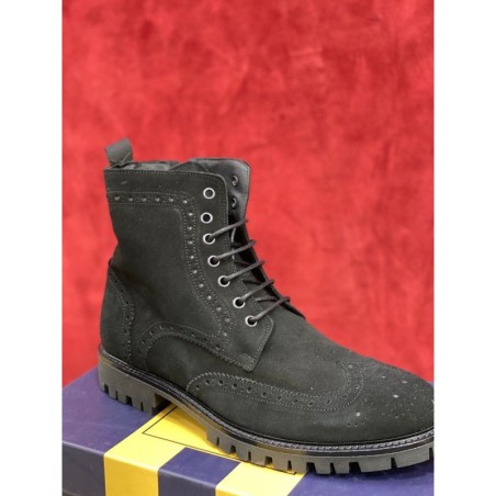 Stivaletti da uomo -  Camoscio - Colore marrone - Con lacci - Made in