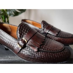 Mocassini uomo marroni - Vera pelle intrecciata - Made in Italy