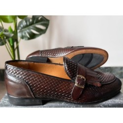 Mocassini uomo marroni - Vera pelle intrecciata - Made in Italy