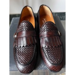 Mocassini uomo marroni - Vera pelle intrecciata - Made in Italy