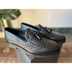 Mocassini intrecciati uomo in vera pelle – Neri - Made in Italy
