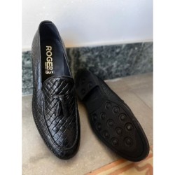 Mocassini intrecciati uomo in vera pelle – Neri - Made in Italy
